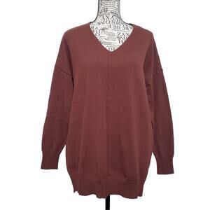 Double Zero Long Sleeve V Neck Chocolate Brown Tunic Sweater Size Medium